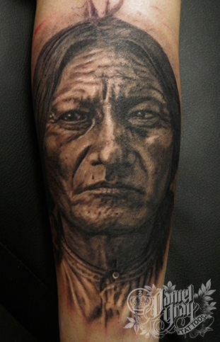 Sittingbull portrait tattoo by cincinnati artist Daniel Gray